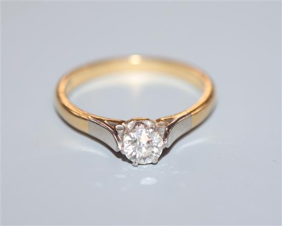 A diamond solitaire ring, 18ct and plat setting, size O.